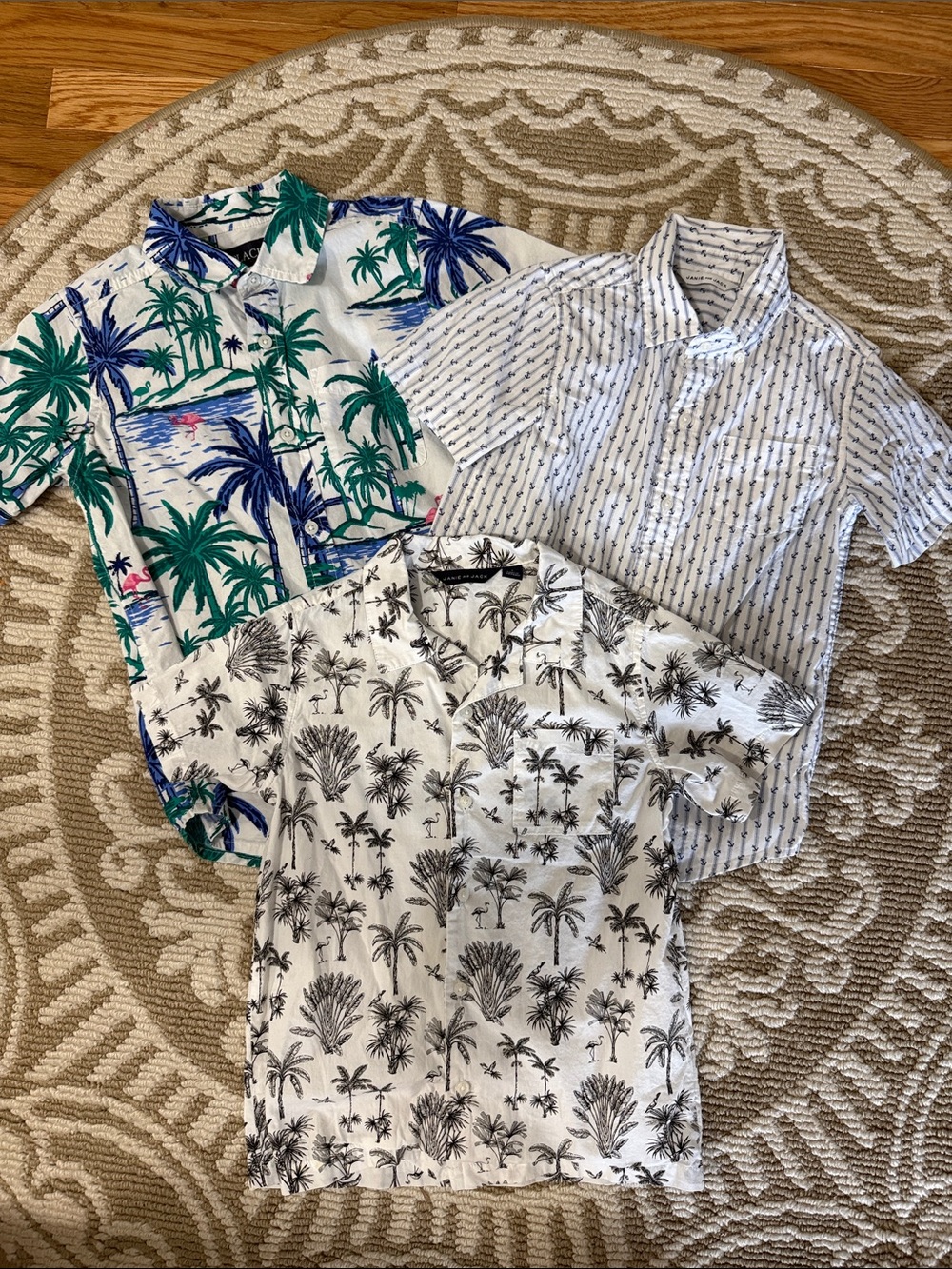 Boys 7, 7/8 Short-Sleeve Tropical Print Shirt - White/Black Bundle